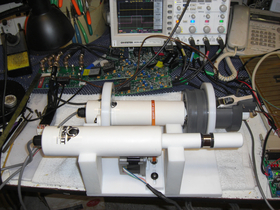 H14-LIN hooked up on a calibration rig with a stepper motor to rotate